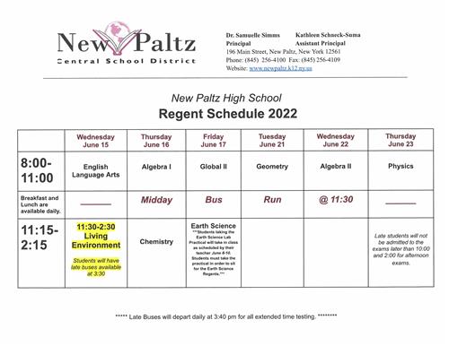 Regent Schedule